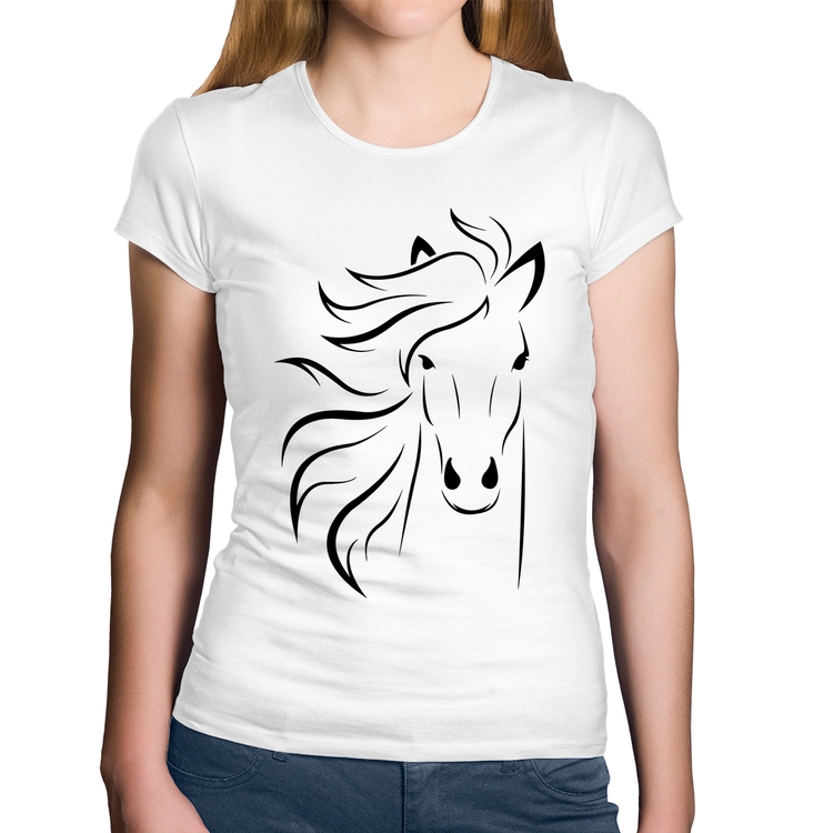 Baby Look Algodão Cavalo Traços - Branca