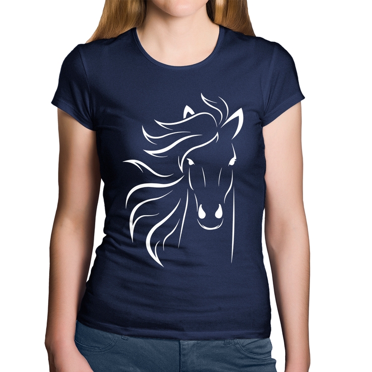 Baby Look Algodão Cavalo Traços - Marinho