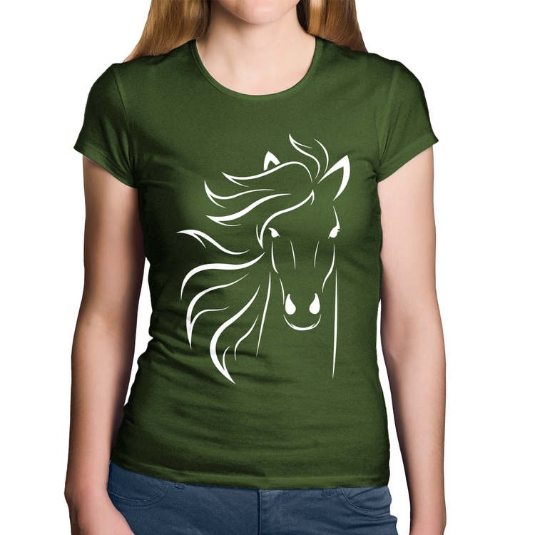 Baby Look Algodão Cavalo Traços - Musgo