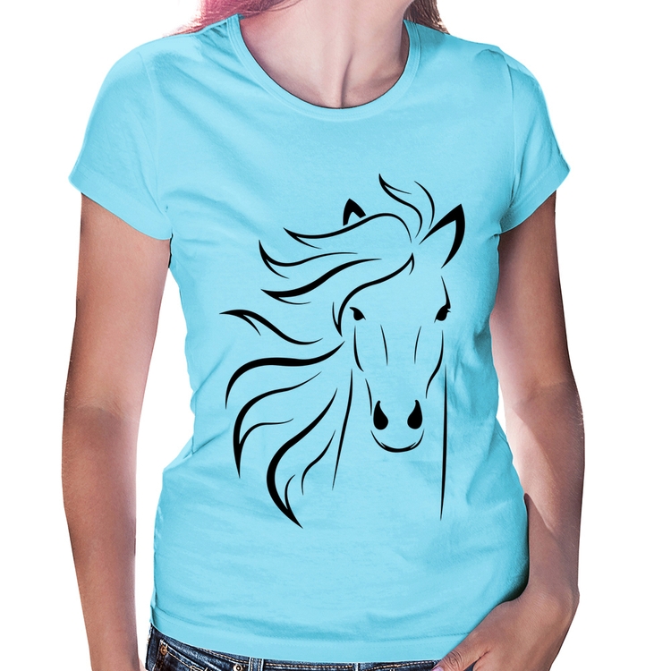 Baby Look Cavalo Traços - Azul Bebê