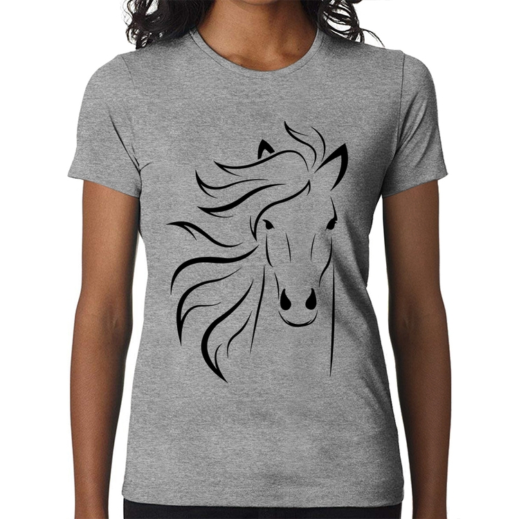 Baby Look Cavalo Traços - Cinza