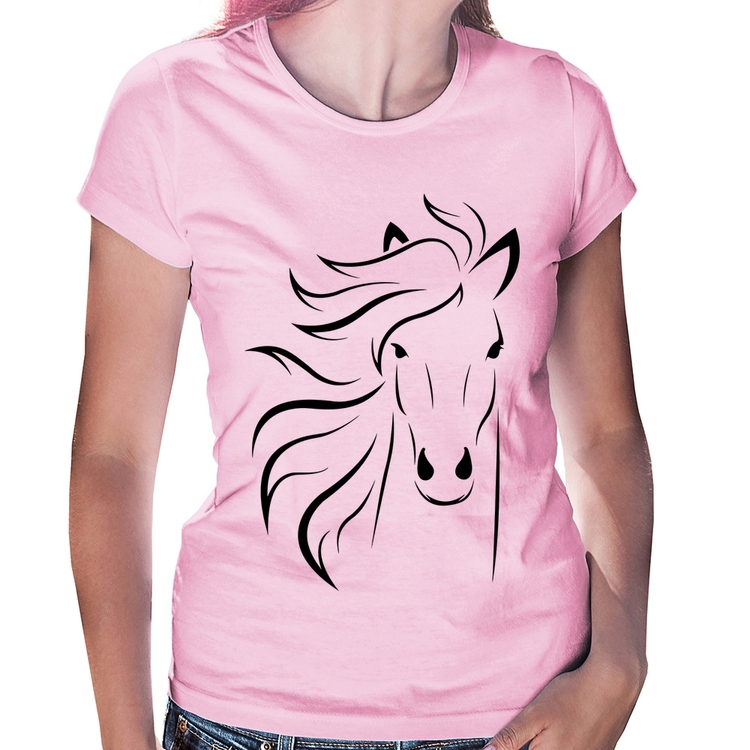 Baby Look Cavalo Traços - Rosa Bebê