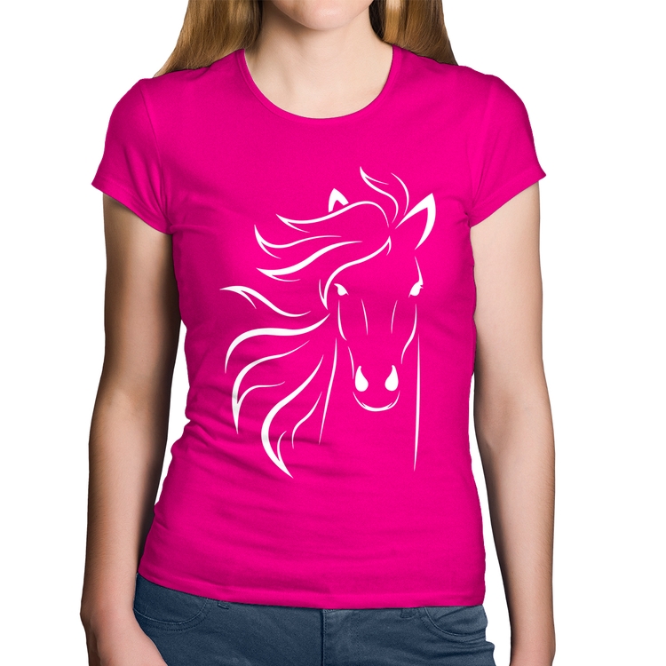 Baby Look Algodão Cavalo Traços - Rosa