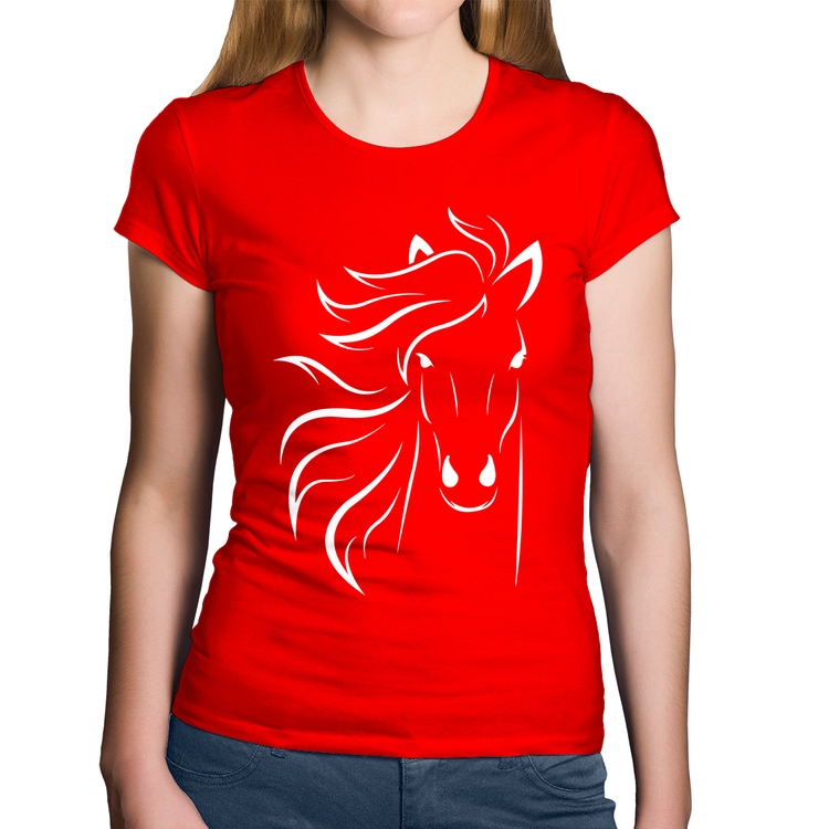 Baby Look Algodão Cavalo Traços - Vermelha