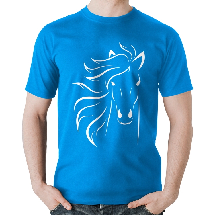 Camiseta Algodão Cavalo Traços - Azul
