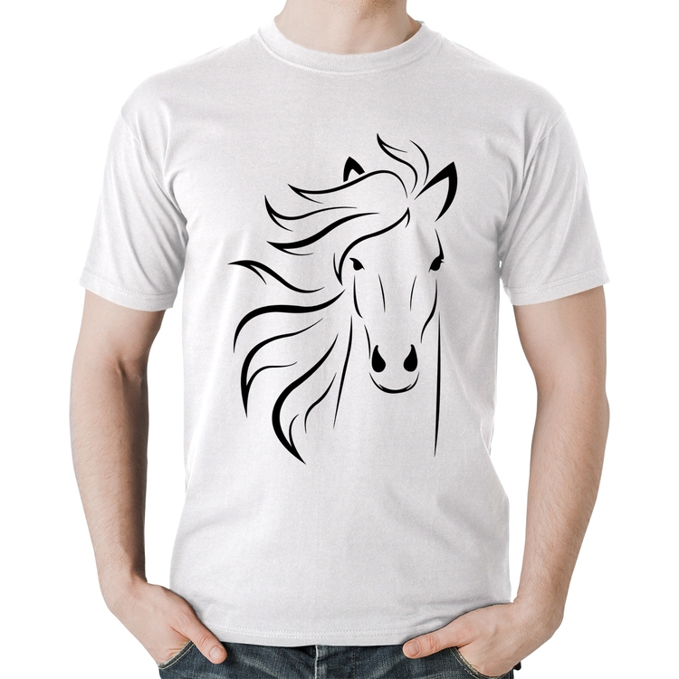 Camiseta Algodão Cavalo Traços - Branca