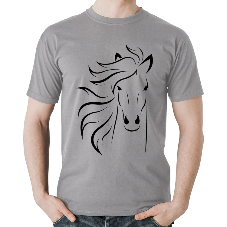 Camiseta Algodão Cavalo Traços - Cinza