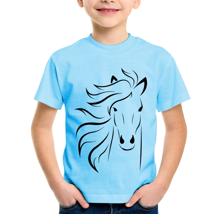 Camiseta Infantil Cavalo Traços - Azul Bebê