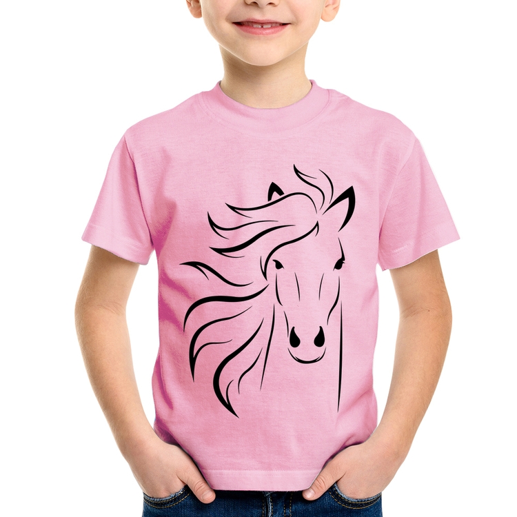 Camiseta Infantil Cavalo Traços - Rosa Bebê