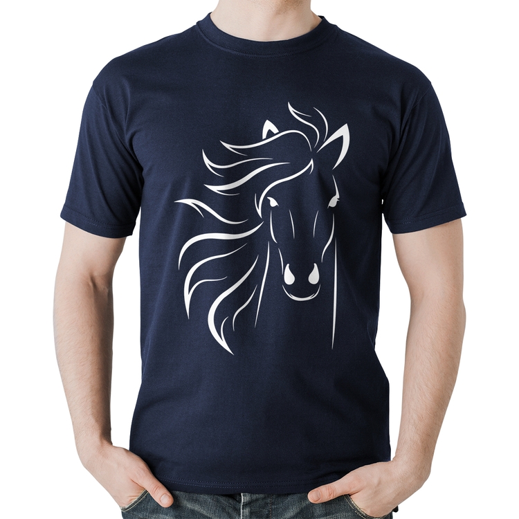 Camiseta Algodão Cavalo Traços - Marinho