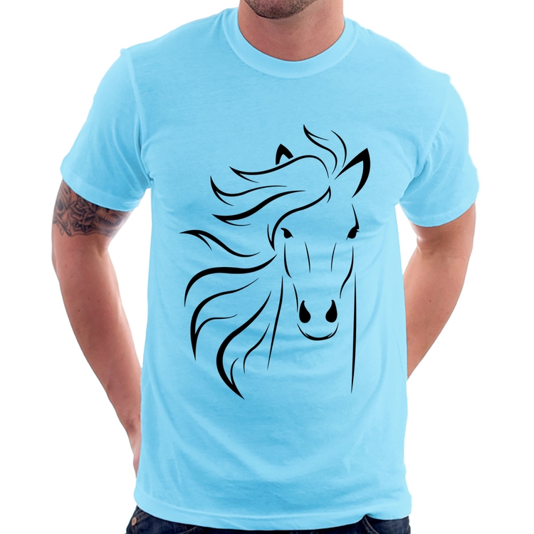 Camiseta Cavalo Traços - Azul Bebê
