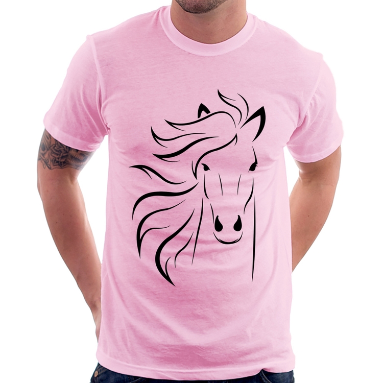 Camiseta Cavalo Traços - Rosa Bebê