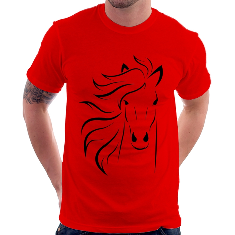 Camiseta Cavalo Traços - Vermelha