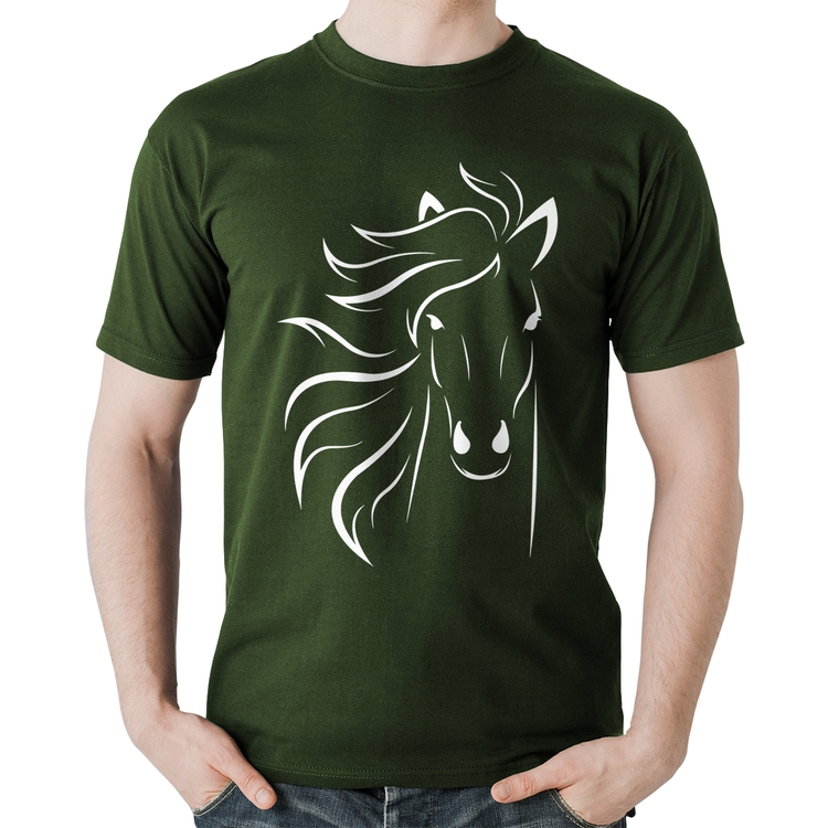 Camiseta Algodão Cavalo Traços - Musgo