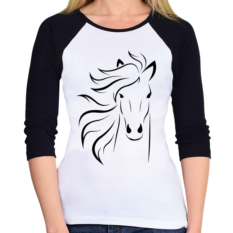 Baby Look Raglan Cavalo Traços Manga 3/4