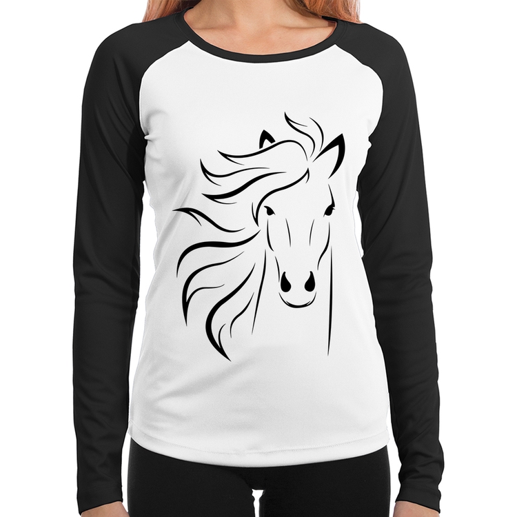 Baby Look Raglan Cavalo Traços Manga Longa