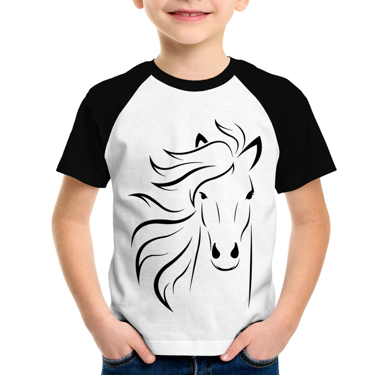Camiseta Raglan Infantil Cavalo Traços