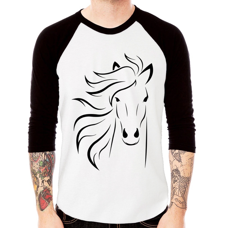 Camiseta Raglan Cavalo Traços Manga 3/4