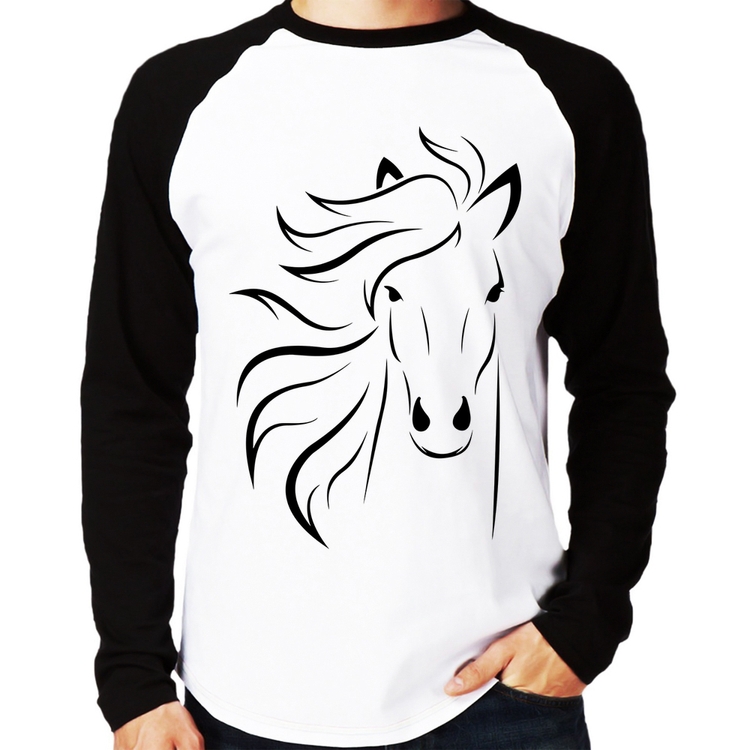 Camiseta Raglan Cavalo Traços Manga Longa