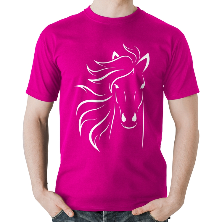 Camiseta Algodão Cavalo Traços - Rosa