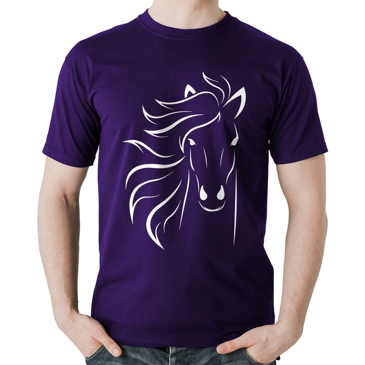 Camiseta Algodão Cavalo Traços - Roxa
