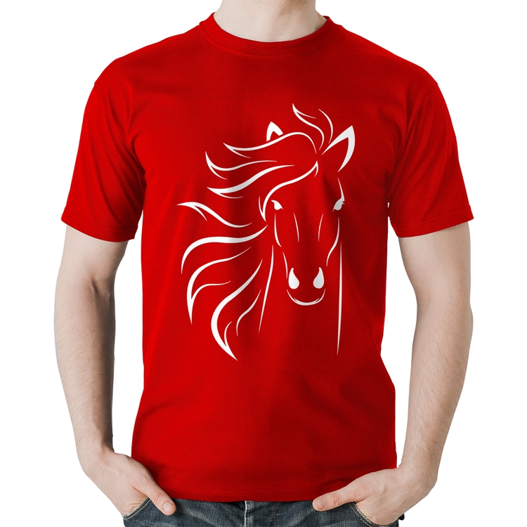 Camiseta Algodão Cavalo Traços - Vermelha