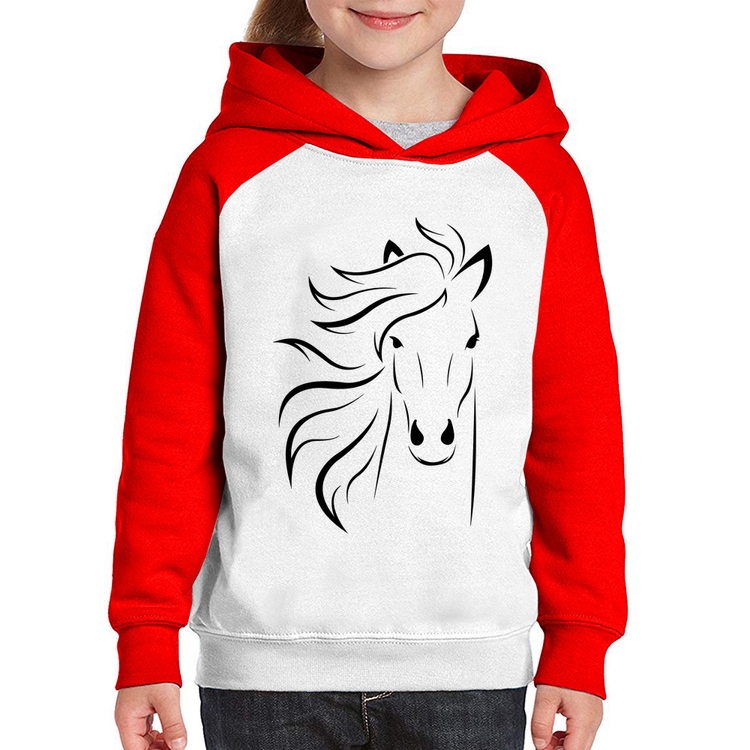 Moletom Infantil Cavalo Traços - Branco/Vermelho