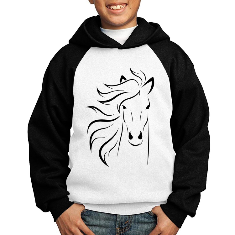 Moletom Infantil Cavalo Traços - Branco/Preto