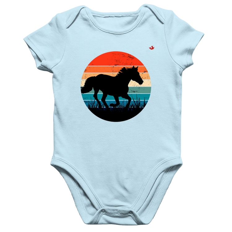 Body Bebê Algodão Cavalo Vintage Sunset - Azul Bebê