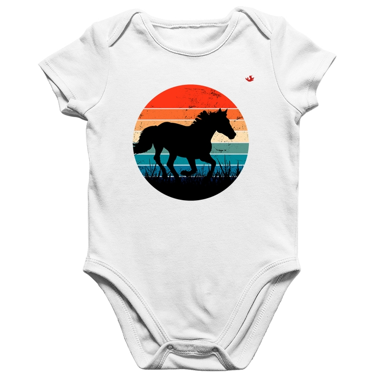 Body Bebê Algodão Cavalo Vintage Sunset - Branco