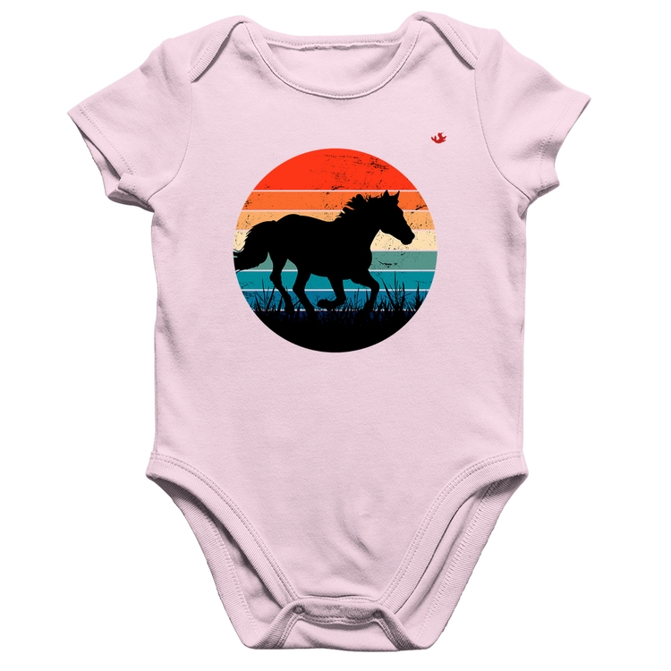 Body Bebê Algodão Cavalo Vintage Sunset - Rosa Bebê