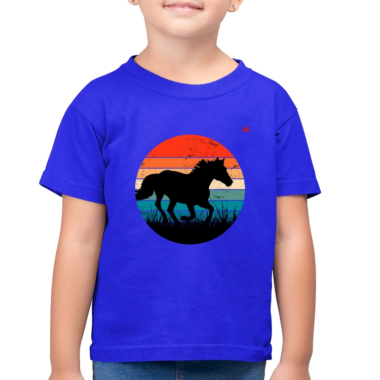 Camiseta Algodão Infantil Cavalo Vintage Sunset - Azul Royal