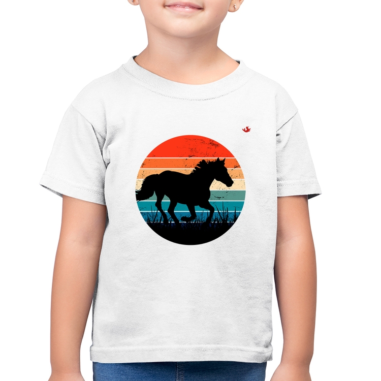 Camiseta Algodão Infantil Cavalo Vintage Sunset - Branca