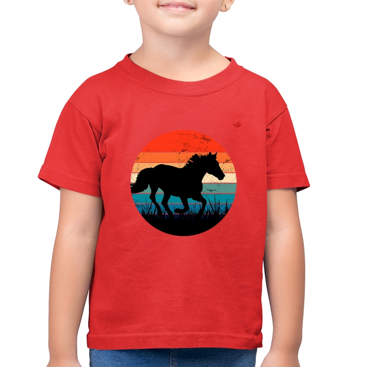 Camiseta Algodão Infantil Cavalo Vintage Sunset - Vermelha