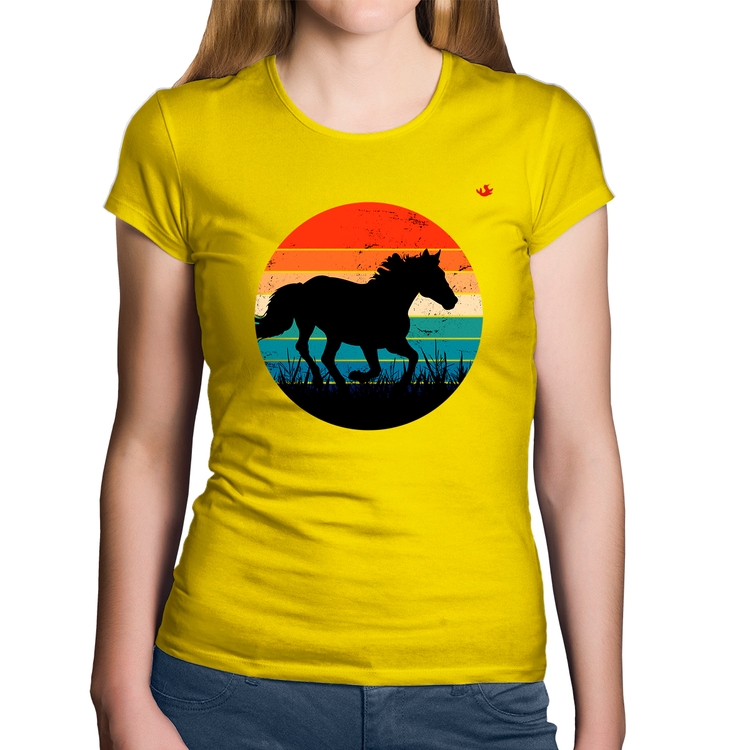 Baby Look Algodão Cavalo Vintage Sunset - Amarela