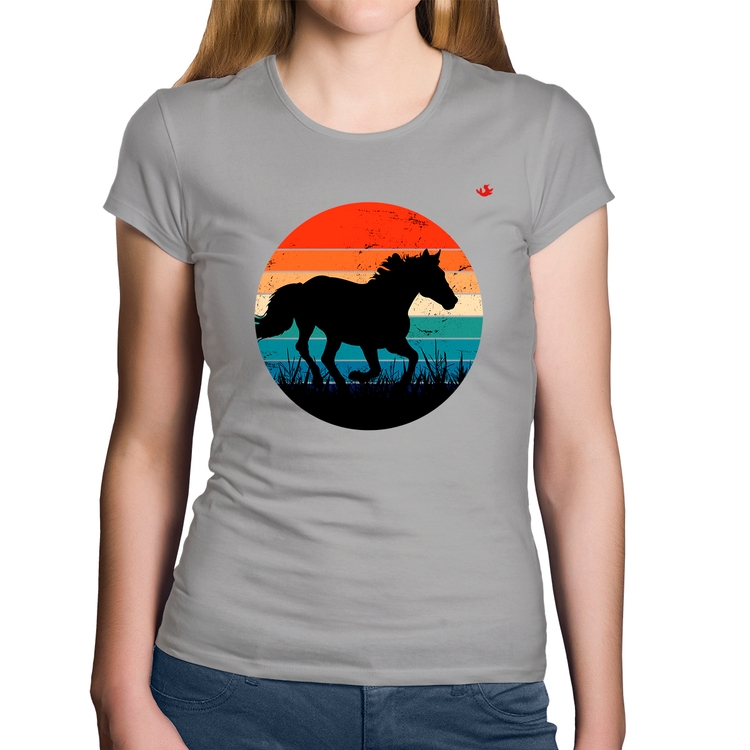 Baby Look Algodão Cavalo Vintage Sunset - Cinza