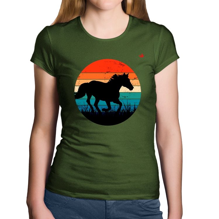 Baby Look Algodão Cavalo Vintage Sunset - Musgo