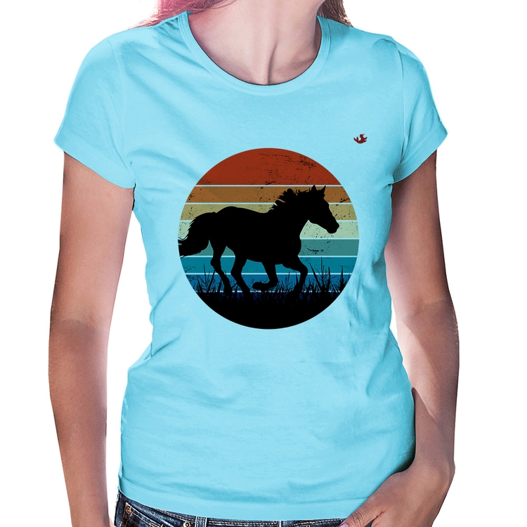 Baby Look Cavalo Vintage Sunset - Azul Bebê