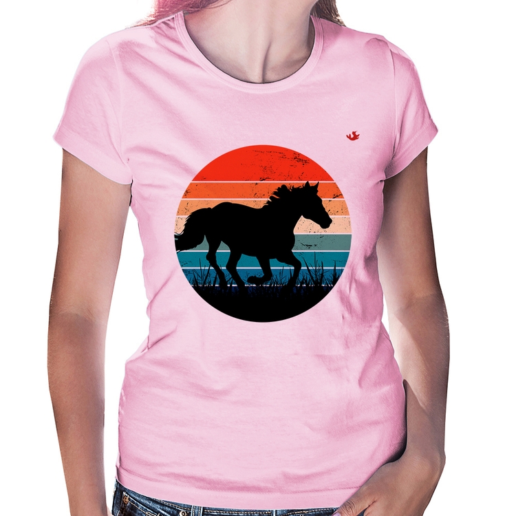 Baby Look Cavalo Vintage Sunset - Rosa Bebê