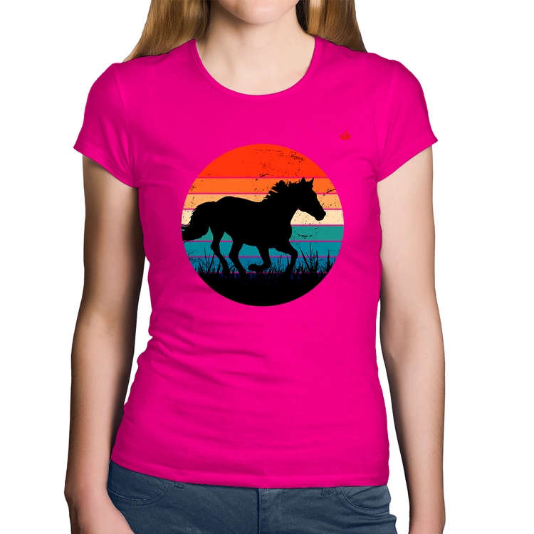 Baby Look Algodão Cavalo Vintage Sunset - Rosa