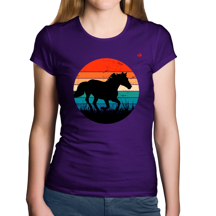 Baby Look Algodão Cavalo Vintage Sunset - Roxa