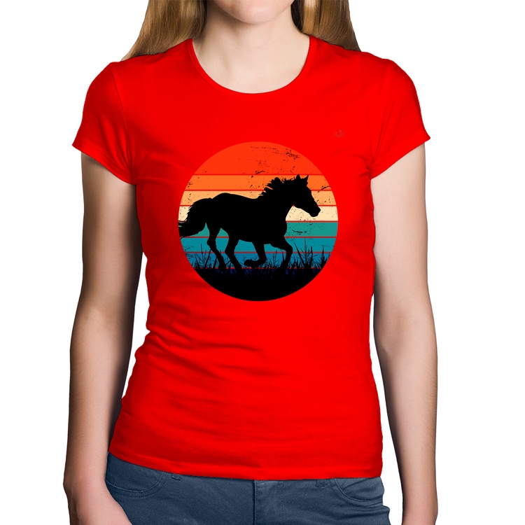 Baby Look Algodão Cavalo Vintage Sunset - Vermelha