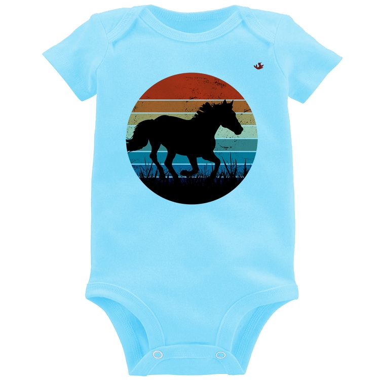 Body Bebê Cavalo Vintage Sunset - Azul Bebê