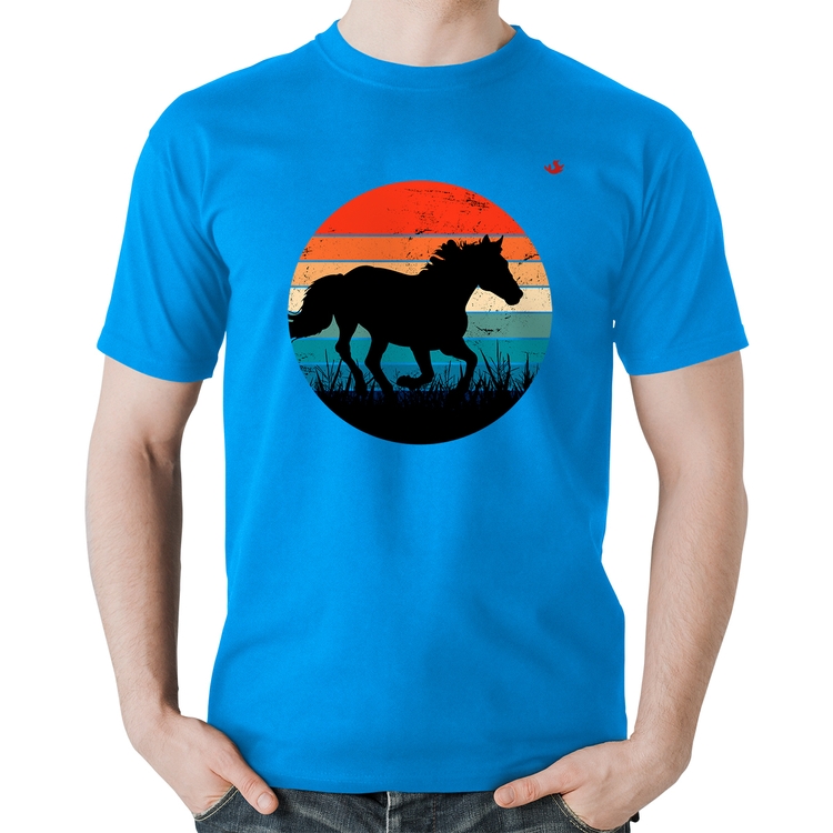Camiseta Algodão Cavalo Vintage Sunset - Azul