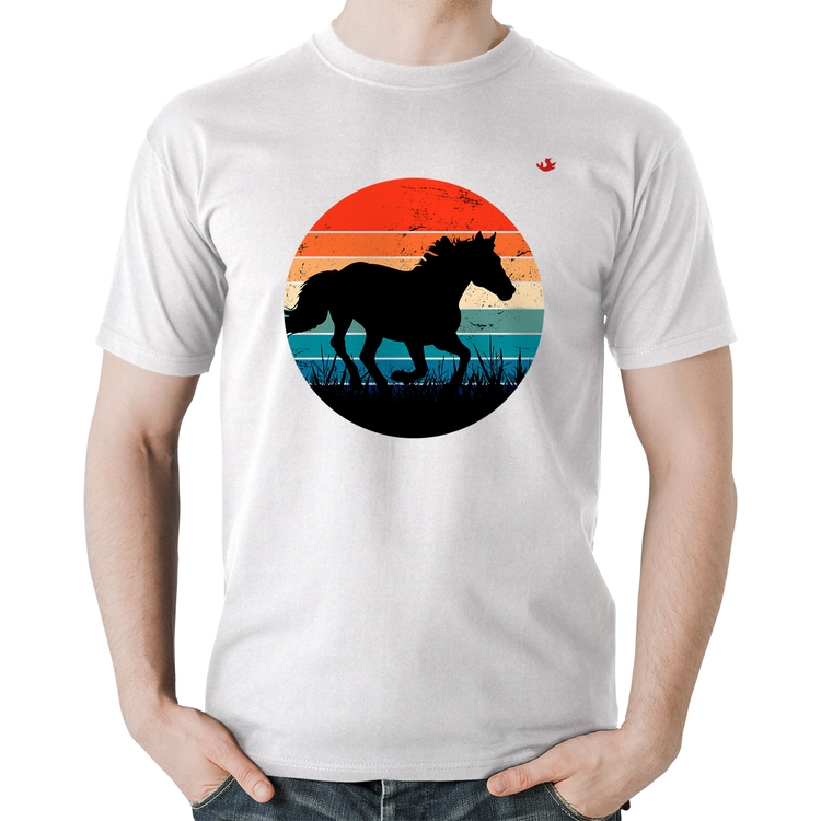 Camiseta Algodão Cavalo Vintage Sunset - Branca
