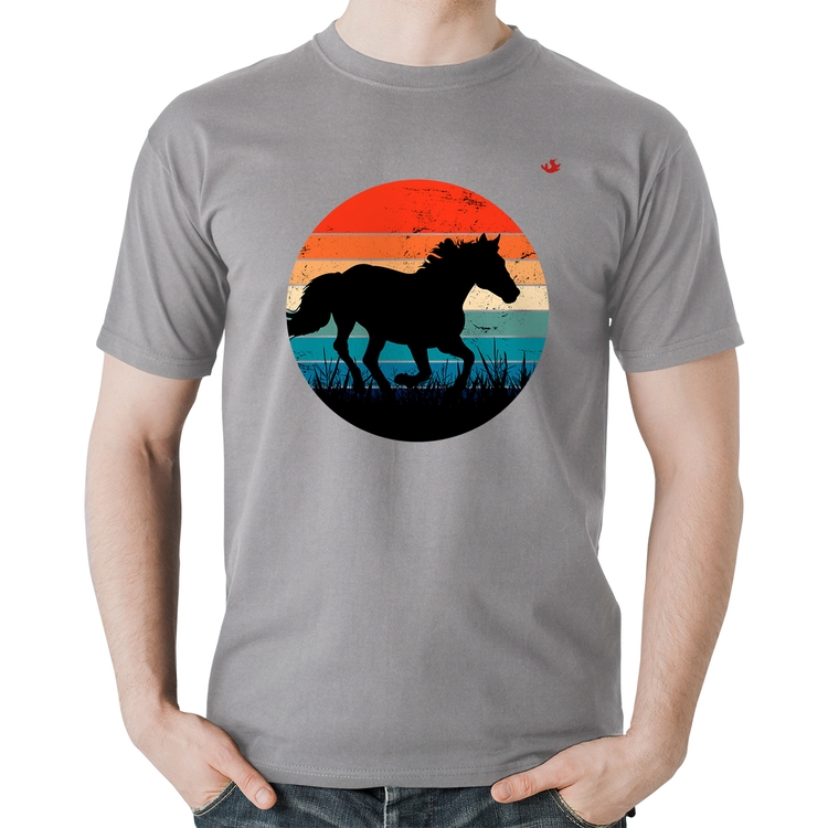 Camiseta Algodão Cavalo Vintage Sunset - Cinza