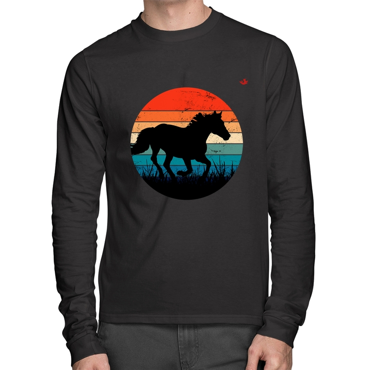 Camiseta Algodão Cavalo Vintage Sunset Manga Longa