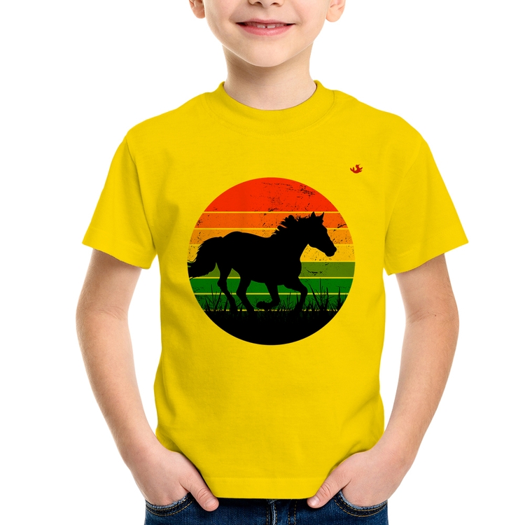 Camiseta Infantil Cavalo Vintage Sunset - Amarela