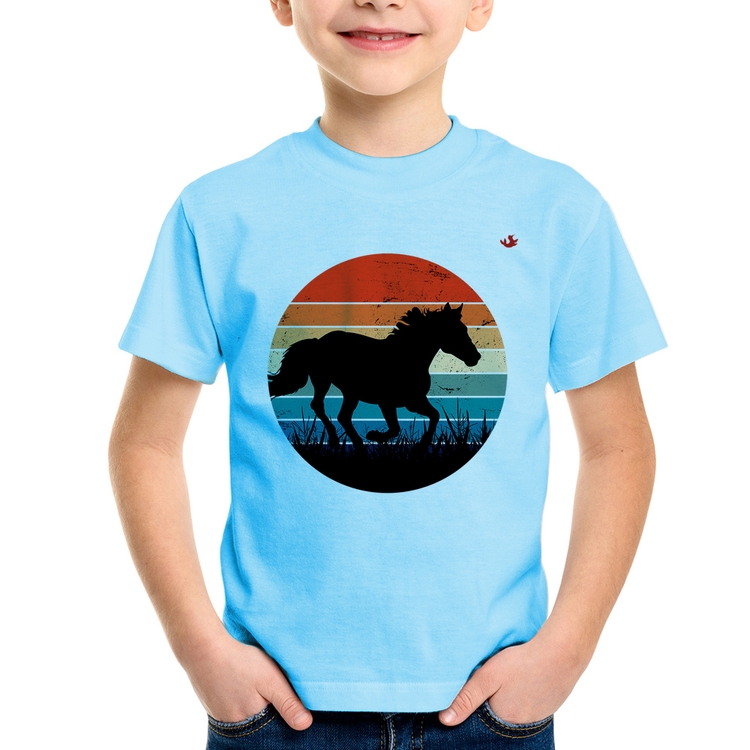 Camiseta Infantil Cavalo Vintage Sunset - Azul Bebê