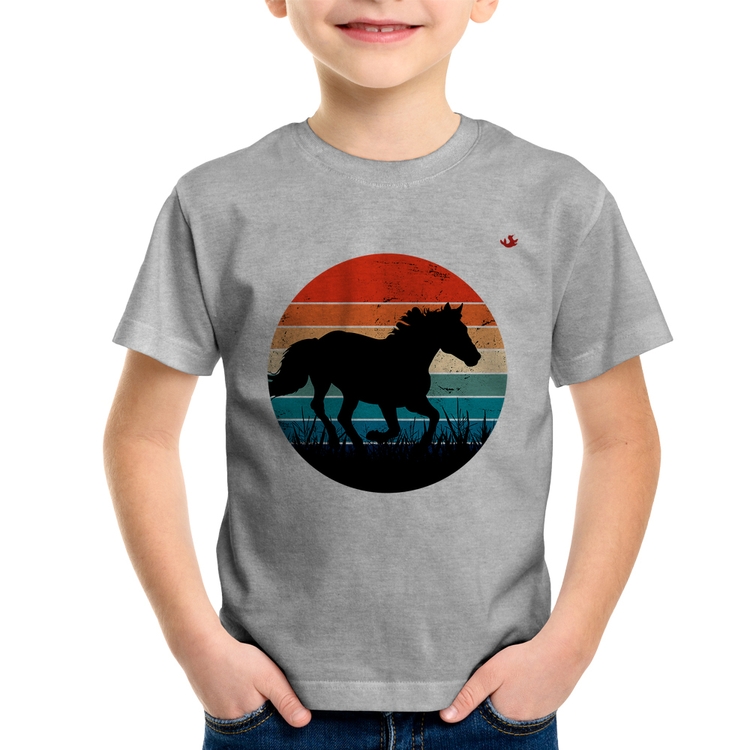 Camiseta Infantil Cavalo Vintage Sunset - Cinza